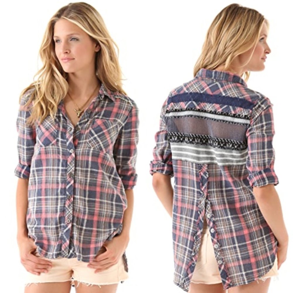 Free People Road Trip Flannel Shirt with Splitback
